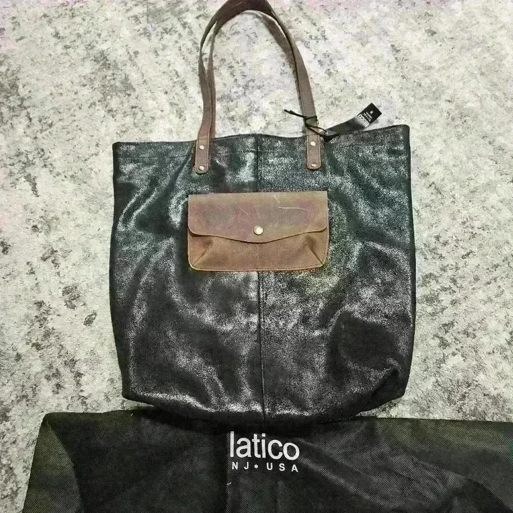 NWT LATICO NJ USA Wilkins Leather Tote Bag Black - Picture 7 of 7